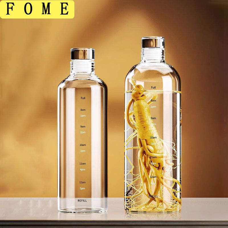 FOME ガラス製スポーツウォーターボトル、タイムスケール付 - Outdoor Sport Glass Water Bottle のレビューと価格